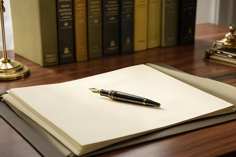 Mesa de despacho jurídico con contrato impreso, bolígrafo y libros de legislación española