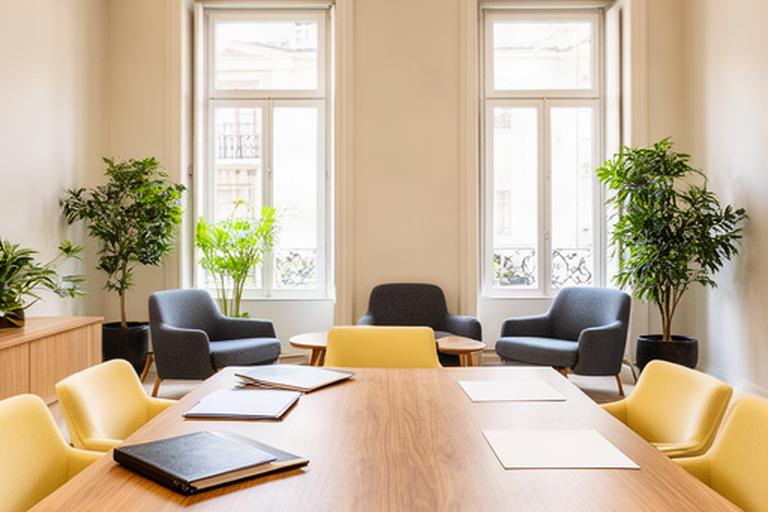 Sala de reuniones de un despacho jurídico en Algezares con mesa de madera y documentos