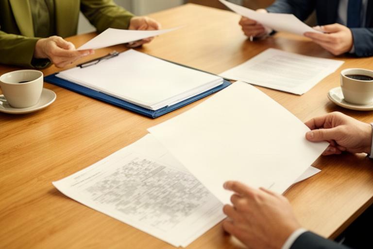 Reunión de asesoramiento laboral con documentos sobre una mesa de madera en Murcia