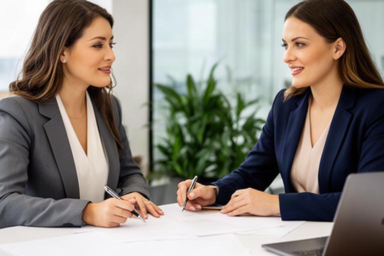 Dos empresarias firmando un contrato mercantil en una oficina moderna de Murcia